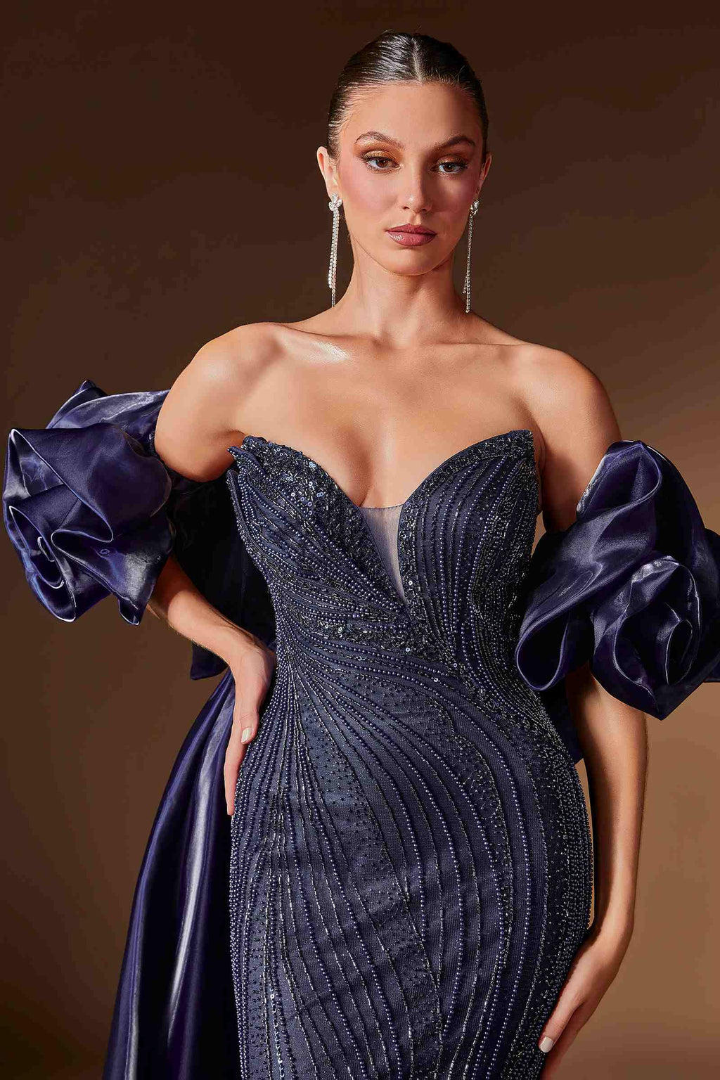 Ladivine CJ933 Plunging Sweetheart Beaded Fitted Mermaid Gown