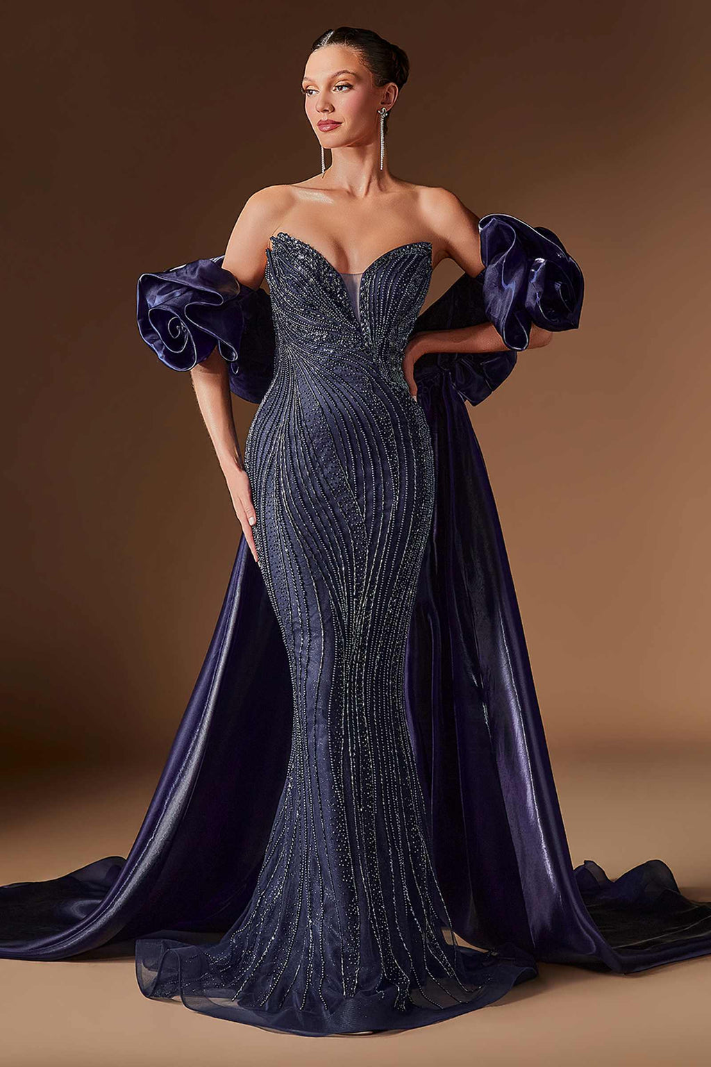 Ladivine CJ933 Plunging Sweetheart Beaded Fitted Mermaid Gown